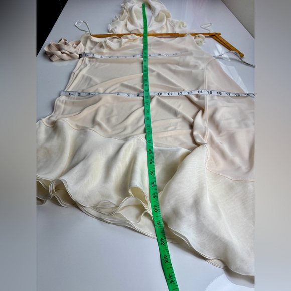 Jean Paul Gaultier Cream Silk & Rayon Backless Ruffle Halter Wrap Dress, Sz L - Picture 15 of 16